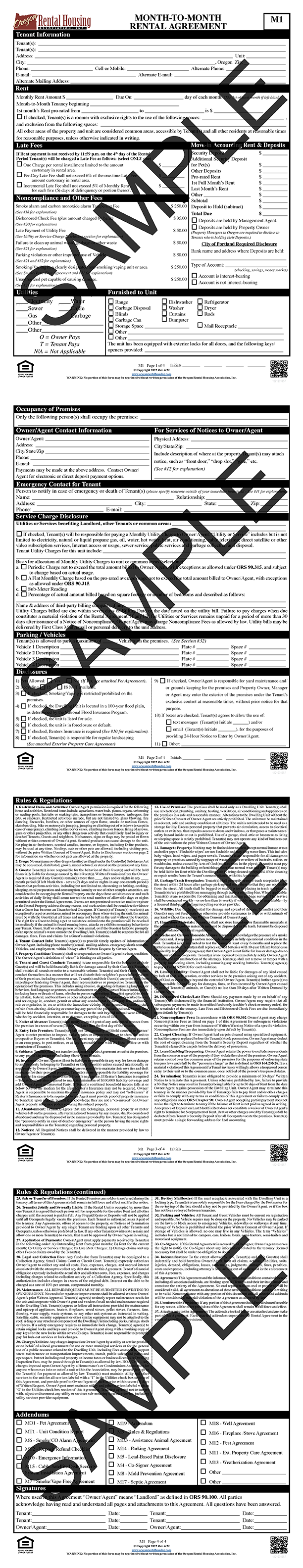 Month-to-Month<br>Rental Agreement<br/>04/2022