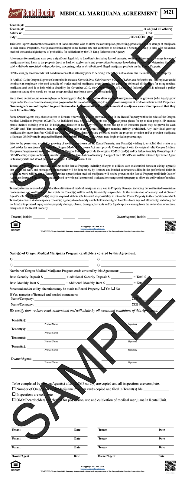 Medical Marijuana Agreement<br/>12/2021