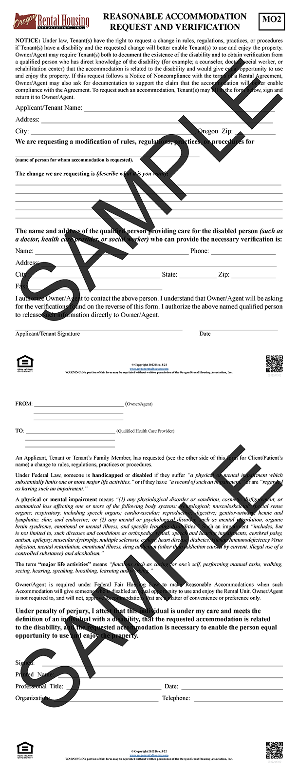 Reasonable Accommodation<br>Request and Verification<br/>03/2022