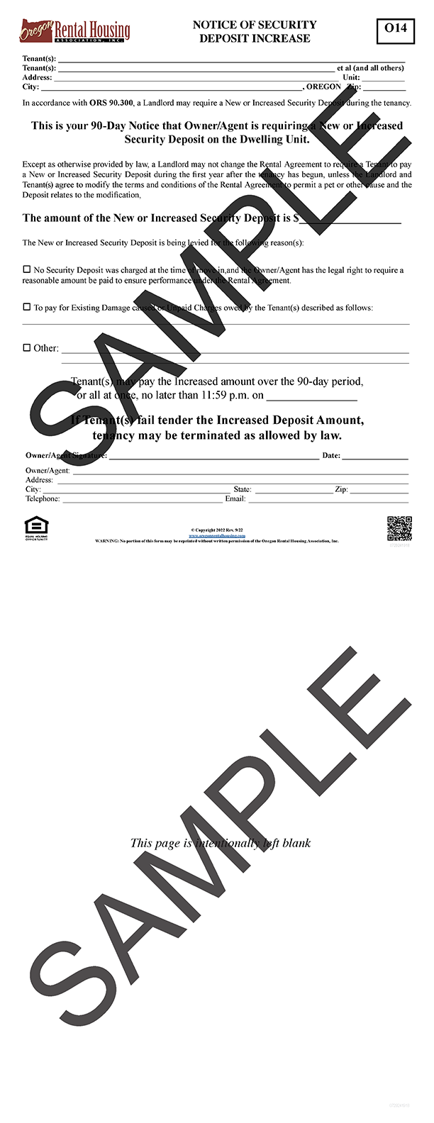 Notice of Security Deposit Increase<br/>09/2022