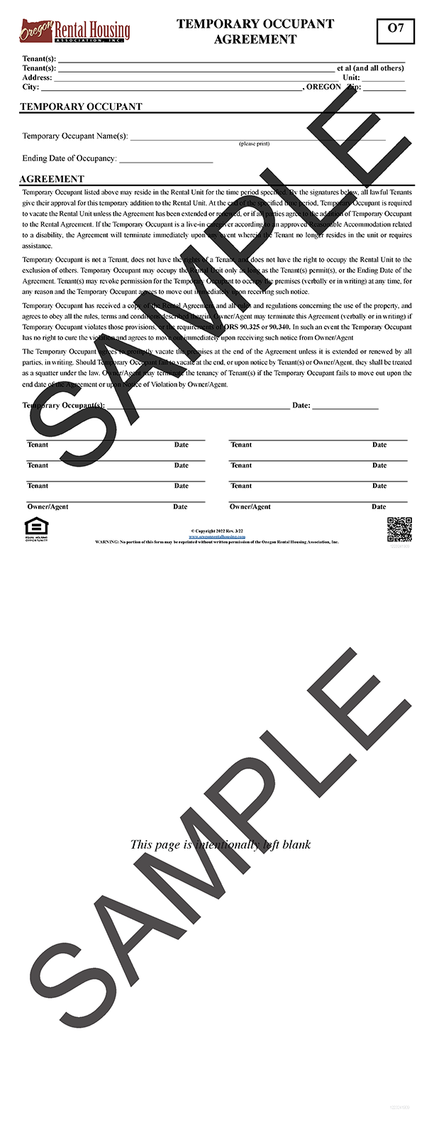 Temporary Occupant Agreement<br/>03/2022