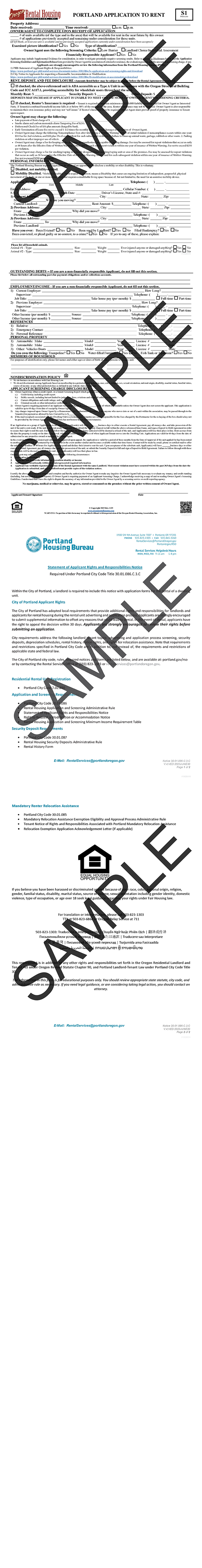Portland Application To Rent<br/>01/2025