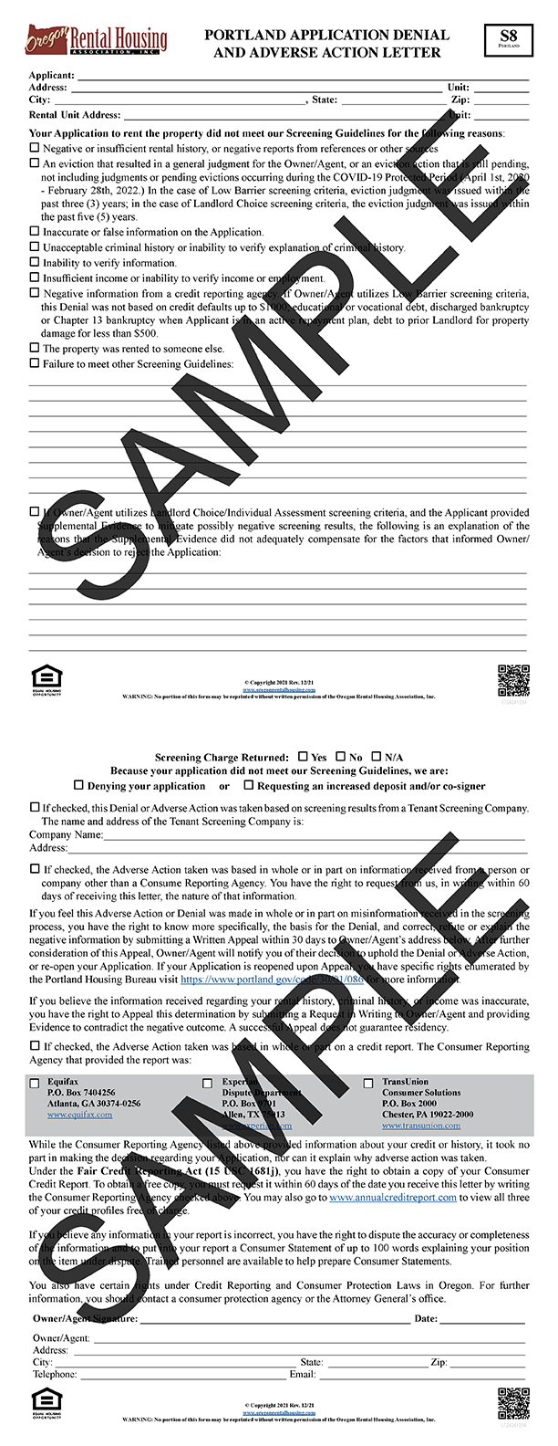 Portland<br/>Application Denial and<br/>Adverse Action Letter<br/>12/2021