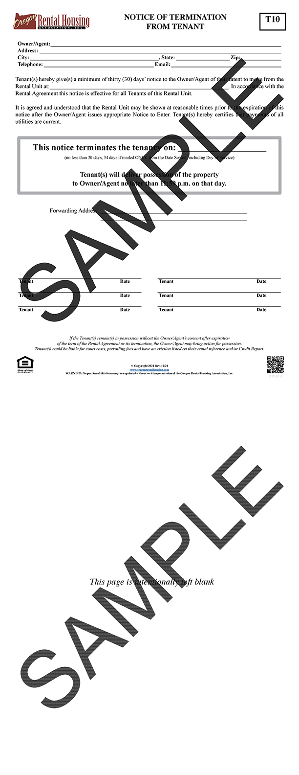 Notice of Termination<br/>From Tenant<br/>12/2021