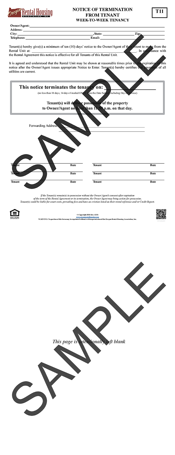 Notice of Termination<br/>from Tenant<br/>Week-to-Week Tenancy<br/>12/2021