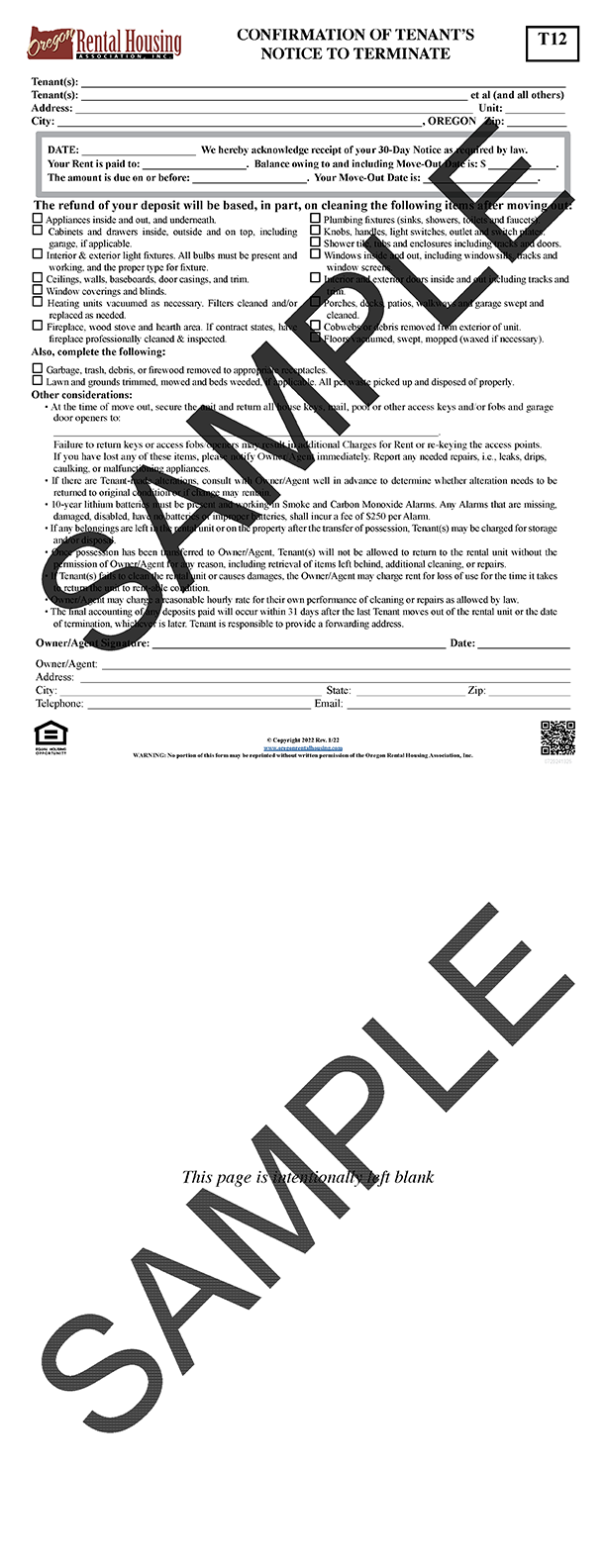 Confirmation of Tenant's<br>Notice To Terminate<br/>01/2022