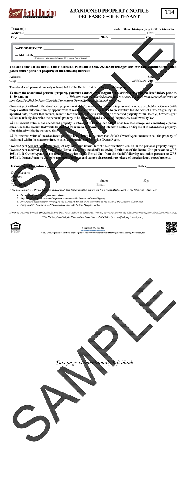 Abandoned Property Notice<br>Deceased Sole Tenant<br/>04/2023