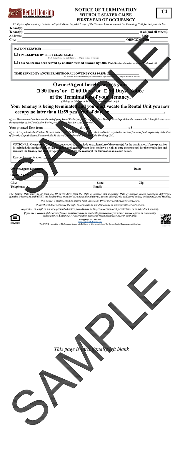 Notice of Termination<br>Without Stated Cause<br>First Year of Occupancy<br/>05/2022