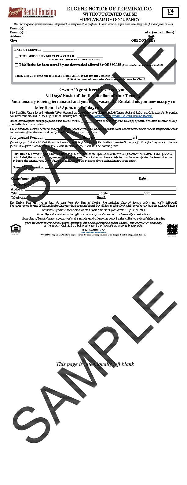 Eugene Notice of Termination<br>Without Stated Cause<br>First Year of Occupancy<br/>04/2025