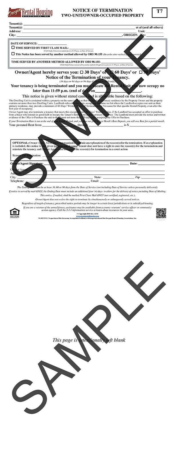 Notice of Termination<br>Two-Unit/Owner-Occupied Property<br/>12/2021