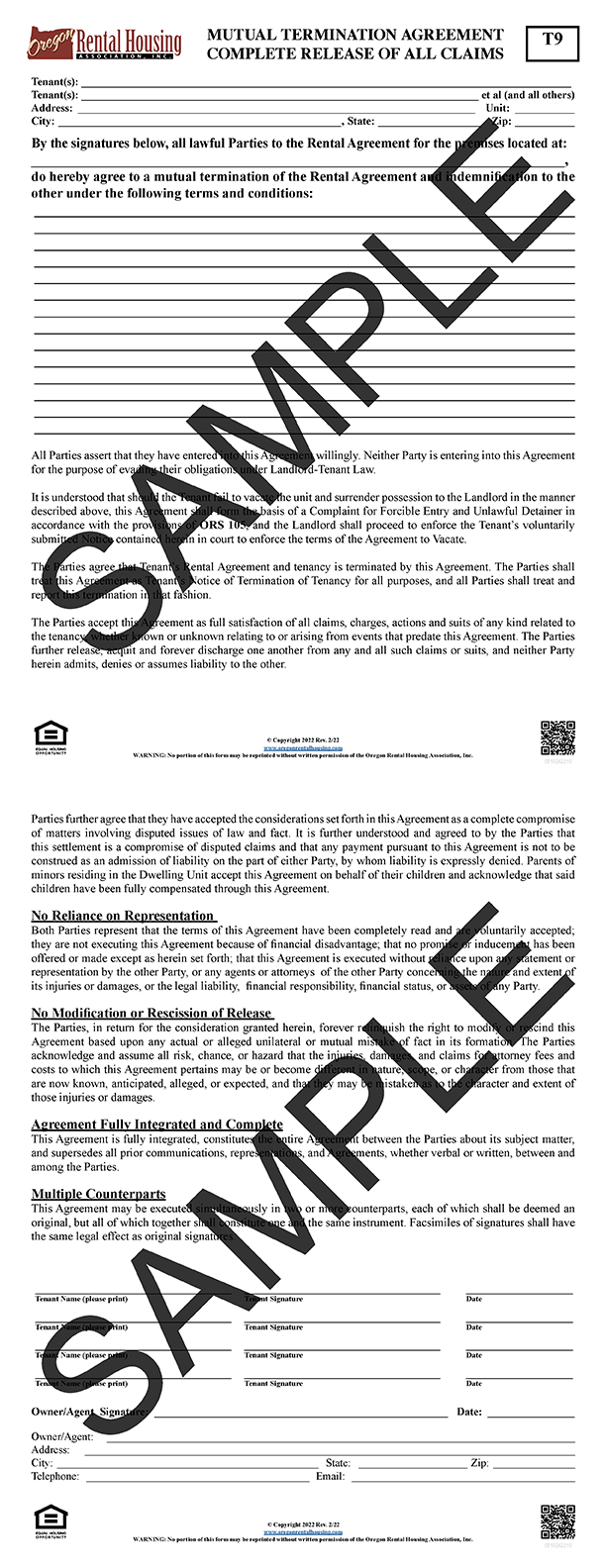 Mutual Termination Agreement<br>Complete Release of All Claims<br/>02/2022