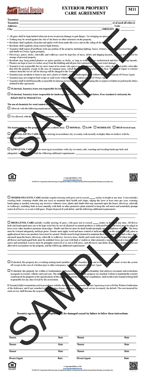 Exterior Property Care Agreement<br/>12/2018