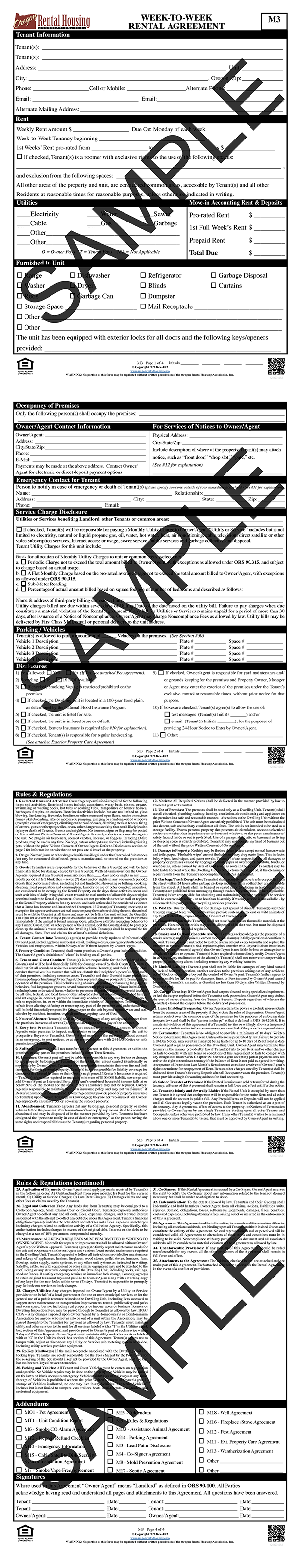 Week-to-Week<br>Rental Agreement<br/>04/2022