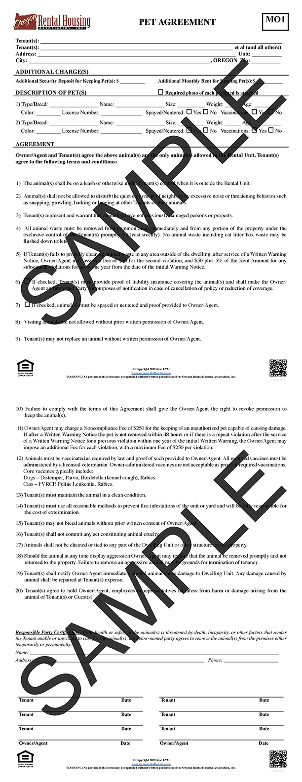 Pet Agreement<br/>12/2021