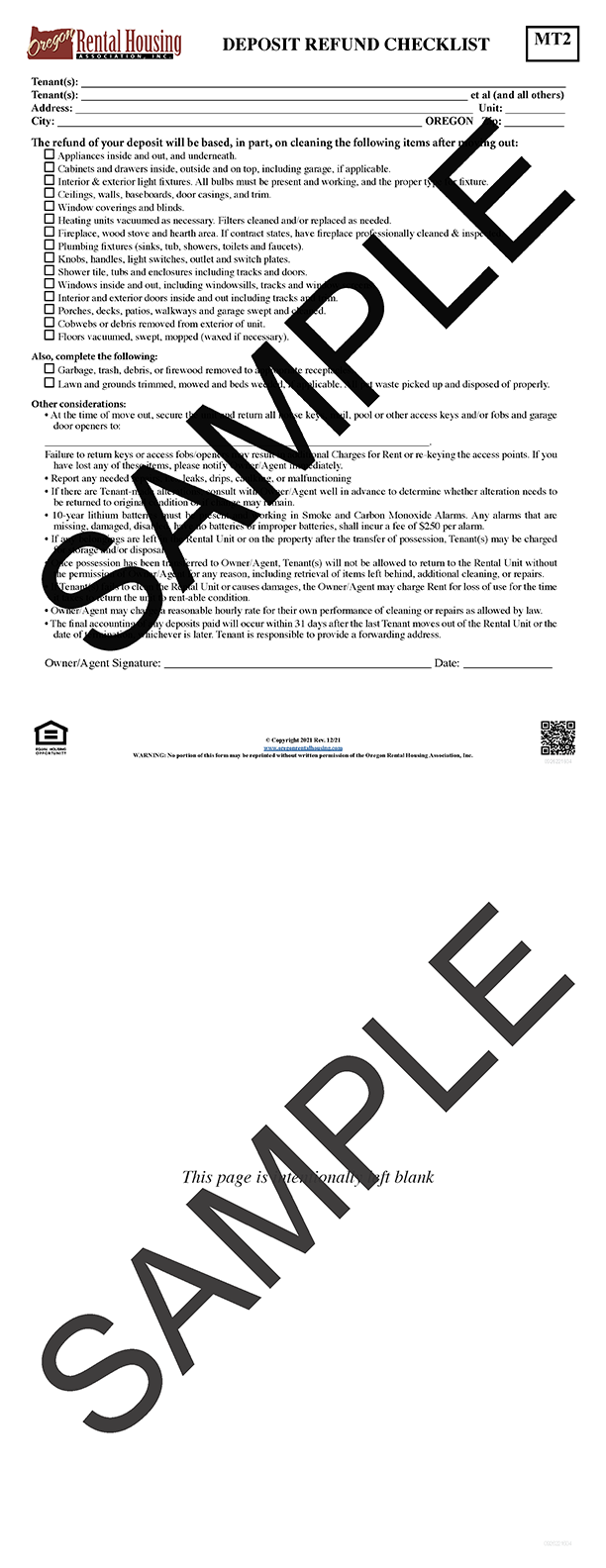 Deposit Refund Checklist<br/>12/2021