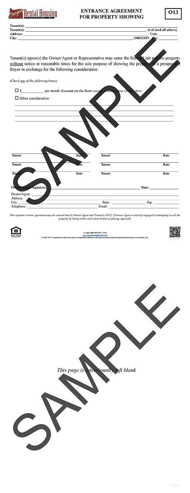 Entrance Agreement<br>for Property Showing<br/>12/2021