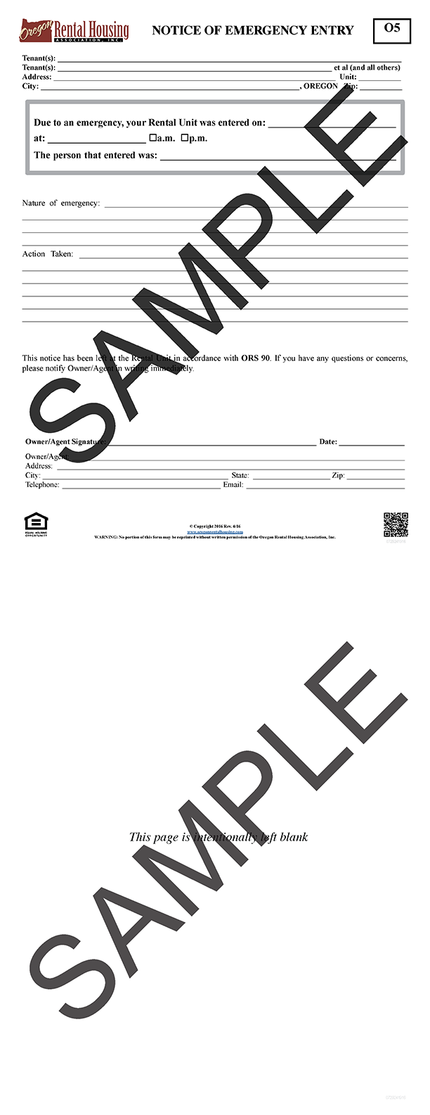 Notice of Emergency Entry<br/>04/2016