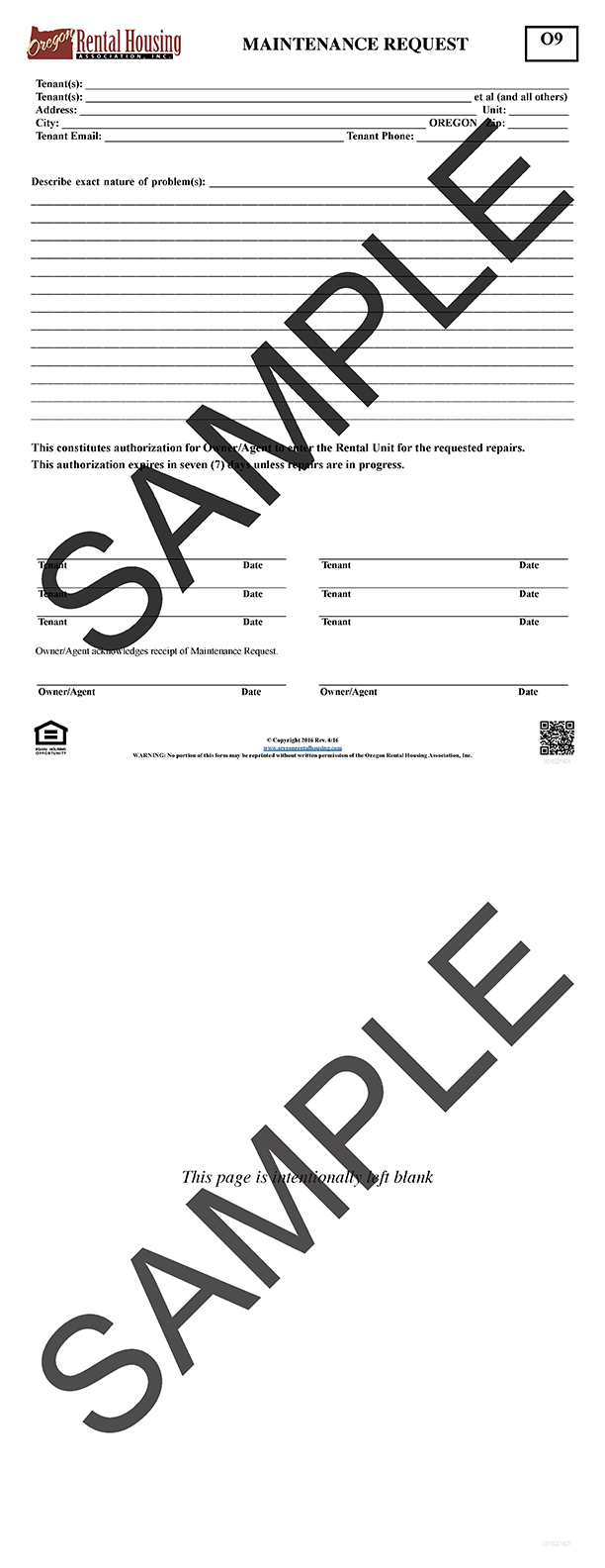 Maintenance Request<br/>04/2016