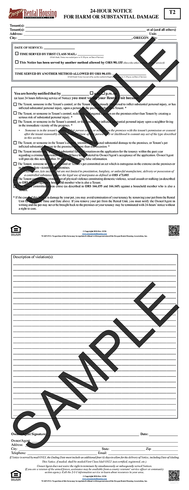 24-Hour Notice<br/>for Harm or Substantial Damage<br/>12/2024