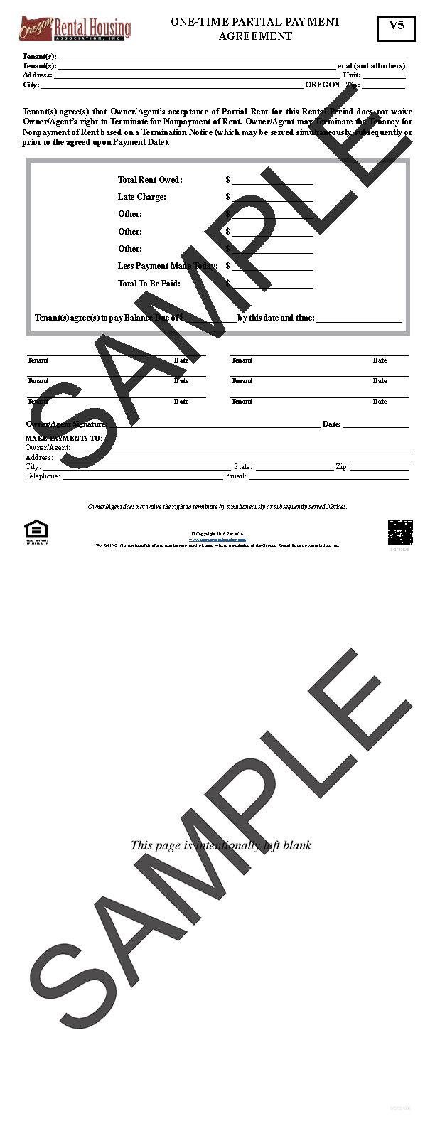One-Time Partial<br/>Payment Agreement<br/>04/2016