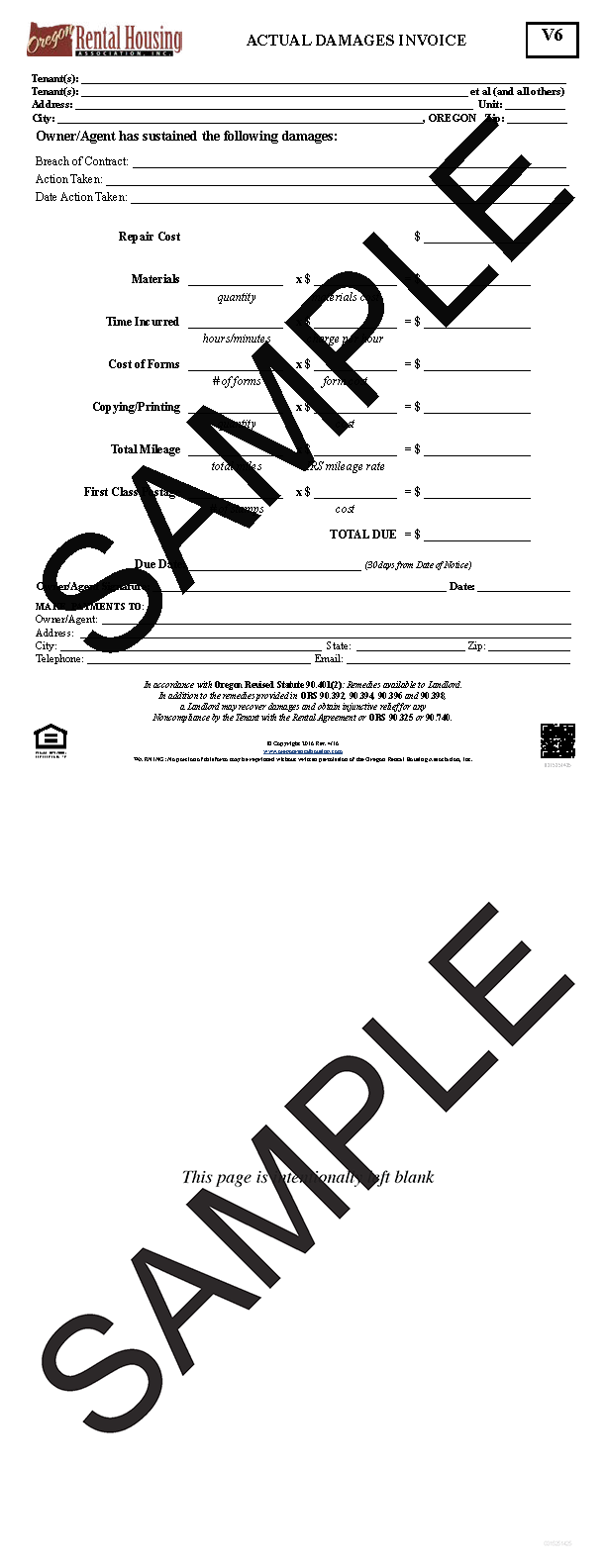 Actual Damages Invoice<br/>04/2016