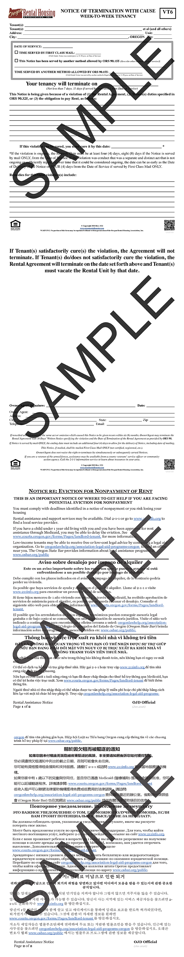 Notice of Termination<br>With Cause<br>Week-to-Week Tenancy<br/>05/2023